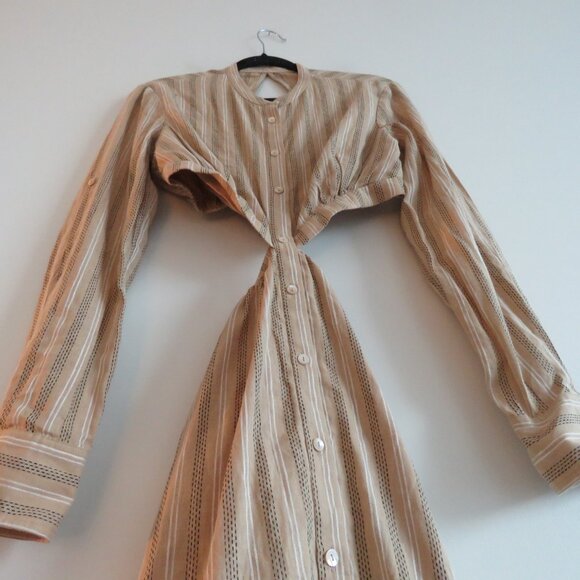 Striped Tan Midi Dress - Picture 10 of 15